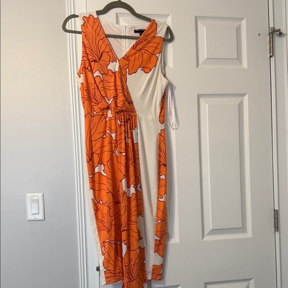 Maggy London Orange Floral Midi Dress on Cream